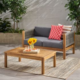 Patio Acacia Wood Frame Loveseat and Coffee Table Set with Cushion