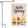 Hello Spring 36"x16" Flag Stand & Bee Gnome 12"x18" Decoration Flag; Double-Sided Burlap Fabric