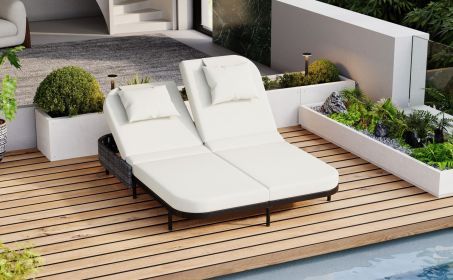 TREXM Patio Rattan Daybed with 5-Position Adjustable Backrest; Removable Cushions & Pillows