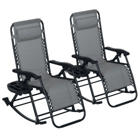Outsunny 2 Pack Zero Gravity Chair Recliners with Pillows; Grey