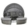Outsunny 4 Piece Wicker Sectional Lounge Set with Cushions and Canopy; Includes Coffee Table; Grey