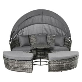 Outsunny 4 Piece Wicker Sectional Lounge Set with Cushions and Canopy; Includes Coffee Table; Grey