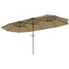 Outsunny 13ft Double-Sided Patio Crank Umbrella with Solar Lights; Khaki