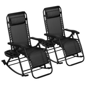 Outsunny 2 Piece Folding Zero Gravity Rocking Chair with Pillow; Black