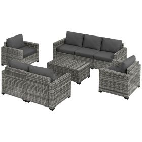 Outsunny Wicker Patio Furniture Set with Padded Cushions; Gray; 5 Piece