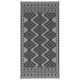 Outsunny Reversible 9' x 18' Patio Rug with Carry Bag; Black & Gray Rhombus Border
