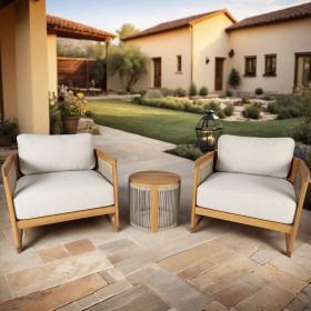 Direct Wicker 3-Piece Acacia Wood Patio Set with Beige Cushions and Coffee Table; Teak Finish