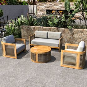 Direct Wicker 4-Piece Acacia Wood Patio Set with Beige Cushions and Coffee Table; Teak Finish