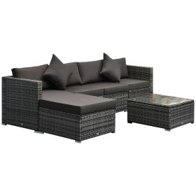 Outsunny 6PC Wicker Outdoor Sofa Set with Ottoman & Coffee Table; Charcoal