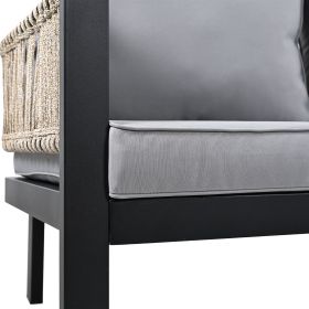 Outdoor 5 Person Sectional Sofa Set with Cushions and a Coffee Table; Grey; 4 Pieces