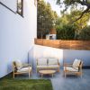 Direct Wicker Patio Sectional Sofa Set with Coffee Table; 4 Piece; Acacia Wood