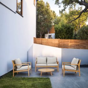 Direct Wicker Patio Sectional Sofa Set with Coffee Table; 4 Piece; Acacia Wood