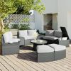 Patio PE Wicker Half Round Sectional Sofa Set; Light Gray; 10 Pieces