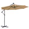 Solar LED Patio Cantilever Umbrella with 32 LED Lights; 10 ft