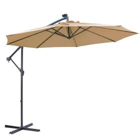 Solar LED Patio Cantilever Umbrella with 32 LED Lights; 10 ft