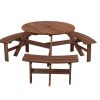 6-Person Circular Outdoor Wooden Picnic Table with 3 Benches