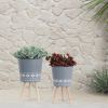 10/12" DIAMOND PLANTER W/ WOOD LEGS; GRAY