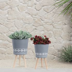 10/12" DIAMOND PLANTER W/ WOOD LEGS; GRAY