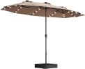 15 ft x 9 ft Large Double-Sided Patio Umbrella with Light and Base; Taupe