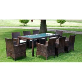 9 Piece Poly Rattan Dining Set with Cushions
