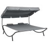 Patio Lounge Bed with Canopy and Pillows; Gray