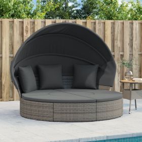 Patio Poly Rattan Lounge Bed with Canopy and Gray Cushions