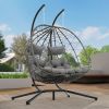 2 Person Wicker Hanging Egg Chair with Stand; Indoor/Outdoor