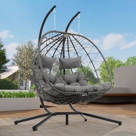 2 Person Wicker Hanging Egg Chair with Stand; Indoor/Outdoor