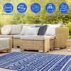 Waterproof Indoor/Outdoor Reversible Rug with Storage Bag; Blue & White; 4.98 ft x 8 ft