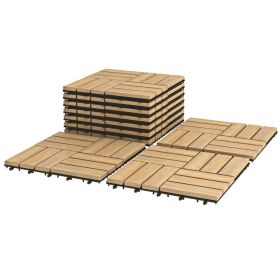Acacia Wood Interlocking Deck Tiles; 10 Pieces; 12" x 12" Tile