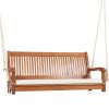 Hanging Wooden Porch Swing with Cushion and Curved Back