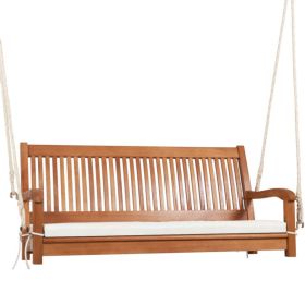 Hanging Wooden Porch Swing with Cushion and Curved Back