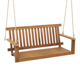 Acacia Wood Porch Swing with 2 Hemp Ropes