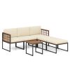 Acacia Wood Patio Furniture Set with Coffee Table and Ottomans; 6 Pieces