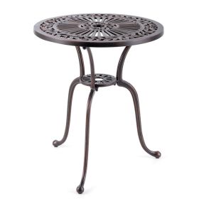 Round Cast Aluminum Patio Table with 2 Inch Umbrella Hole; 24 Inch