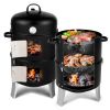 Vertical Steel Charcoal Smoker; Black