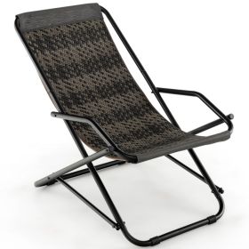Wicker Rocking Chair with Armrests and Metal Frame