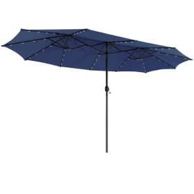 Twin Patio Umbrella with 48 Solar LED Lights; 15 Feet