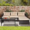 Outdoor PE Rattan Furniture Set; Khaki Cushions; 3 Pieces