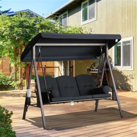 Outdoor Covered Swing Bench; Brown Frame/Black Cushions