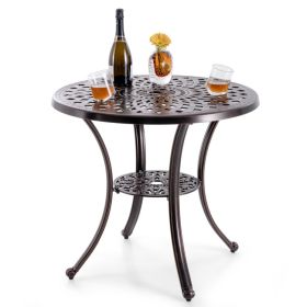 Round Patio Cast Aluminum Table with Umbrella Hole; 31 Inches