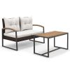 Patio PE Wicker Furniture Set with Acacia Wood Coffee Table; 2 Pieces