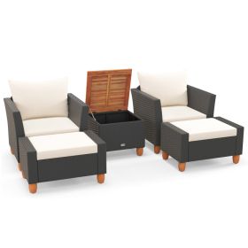 Patio Furniture Set with 2 Armchairs, 2 Ottomans, and Storage Side Table; 5 Pieces