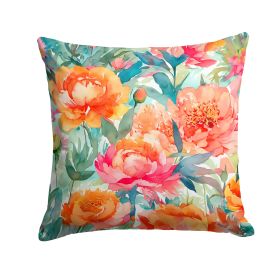 Peonies in Watercolor Throw Pillow Machine Washable, Indoor Outdoor Decorative Pillow for Couch, Bed or Patio, 14Hx14W