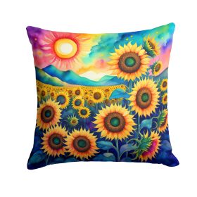 Colorful Sunflowers Throw Pillow Machine Washable, Indoor Outdoor Decorative Pillow for Couch, Bed or Patio, 14Hx14W