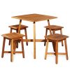 Outdoor Acacia Wood Furniture Set; Square Table and 4 Stools; 5 Pieces