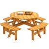 Wooden Picnic Table with 4 Built-in Benches
