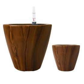 Dark Imitation Wood/Plastic Self-watering Planter; 2-Pack