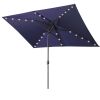 Waterproof 6.5 ft. x 10 ft Patio Tilt Crank Umbrella with LED Solar Lights; Navy Blue