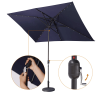 Waterproof 6.5 ft. x 10 ft Patio Tilt Crank Umbrella with LED Solar Lights; Navy Blue